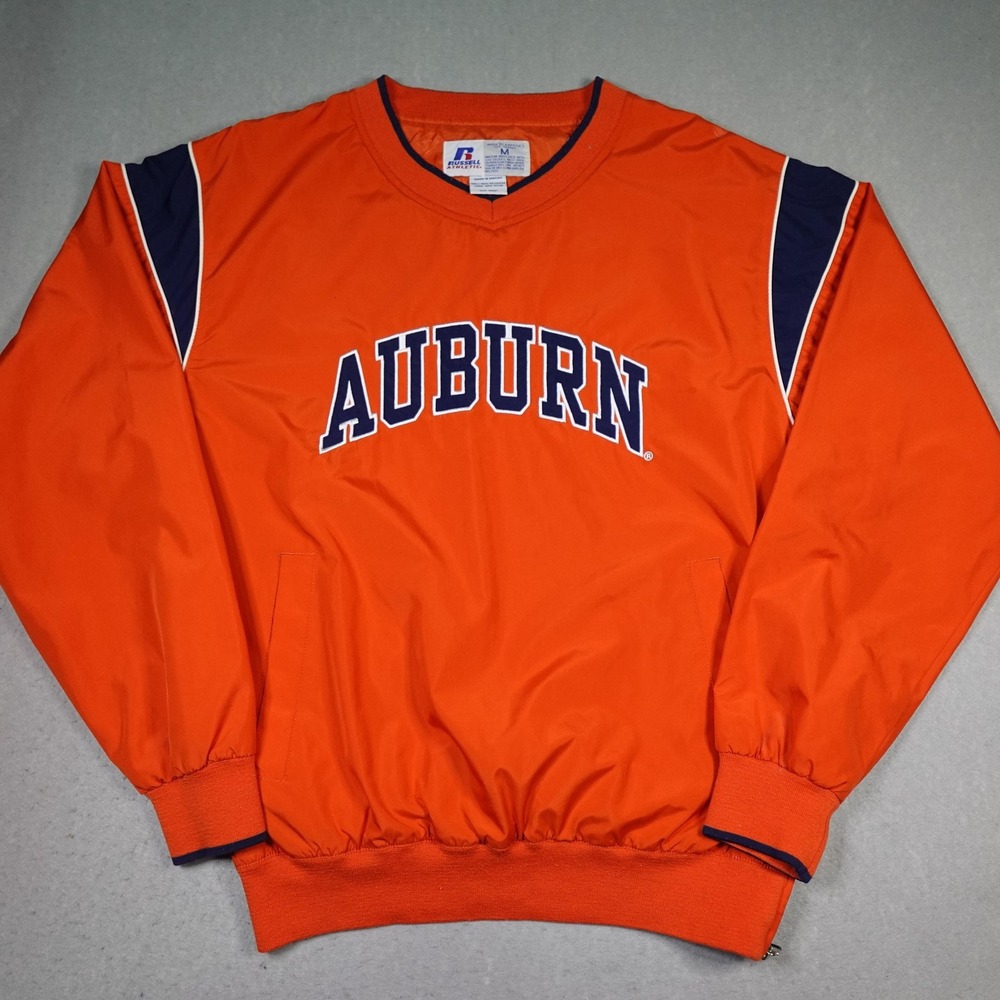 Auburn Tigers Jacket Mens Medium Orange NCAA Football Pullover Russell Athletic